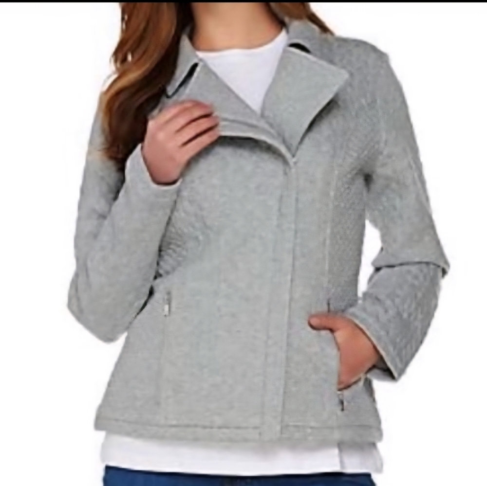 Isaac Mizrahi Women's Gray Size 1X Quilted Knit Jacket Pockets